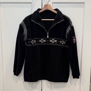 VINTAGE BOGNER Women's Black Zip-Up Sweater with Patterned Design